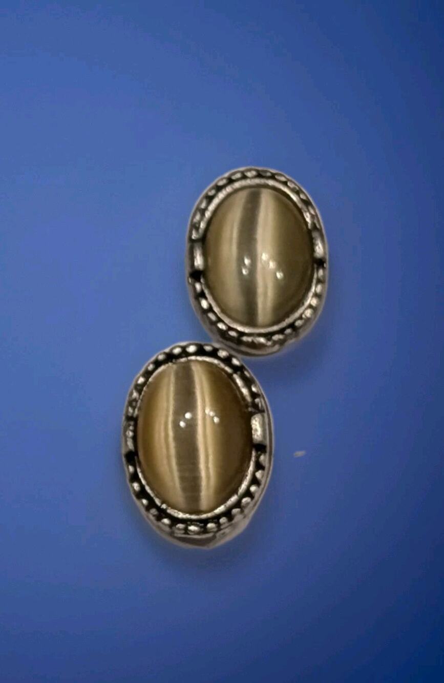 BEAUTIFUL MEXICAN STERLING SILVER TIGER'S EYE CATS EYE EARRINGS LIGHT